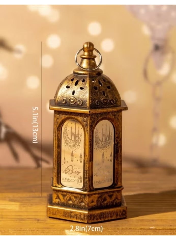 فانوس رمضان ديكور بإضاءة LED - تصميم كلاسيكي مع هلال ومسجد - زينة لرمضان والعيد - 13 سم - Image 1